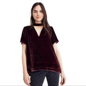 Madewell Velvet Choker Top size medium in maroon Merlot Burgundy color